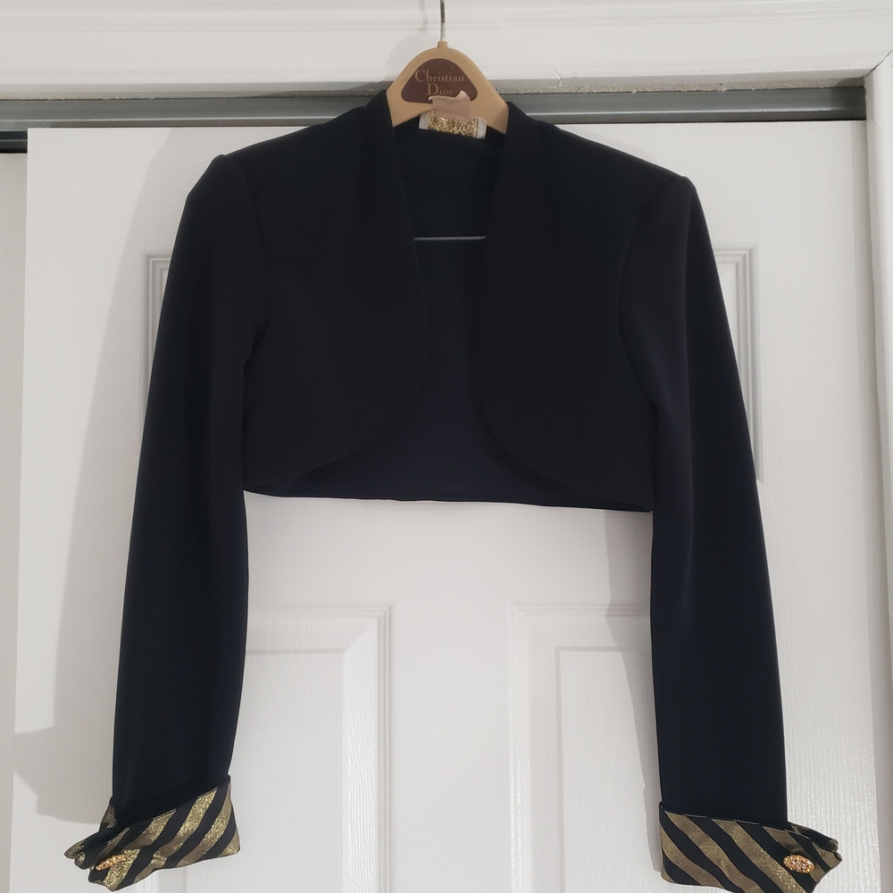 Betsy Johnson Black Cropped Jacket with Gold Accents
